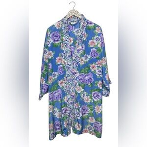 Vintage 90s Victorias Secret Robe Floral Satin Kimono Purple Blue Pink Lingerie